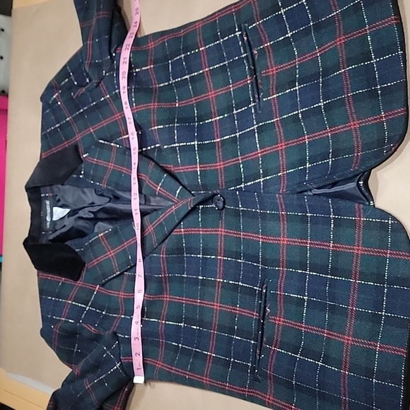 Vintage Sag Harbor Size 16 Green, Red, Blue and Gold Plaid Wool Blend Blazer - Picture 6 of 11